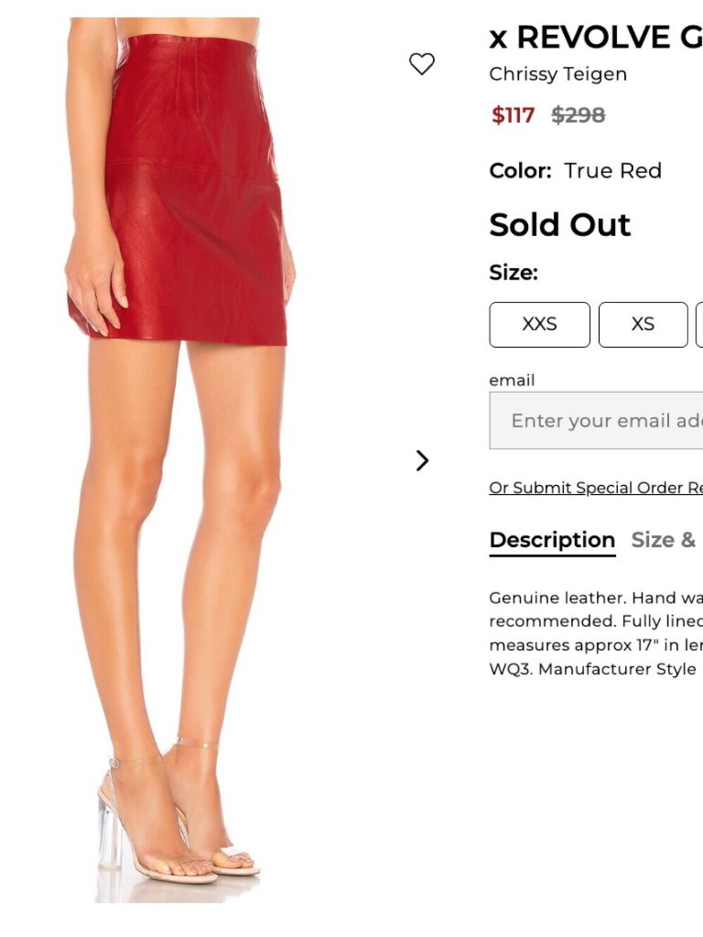 Chrissy Teigen x Revolve Hi-Waist Leather Mini Skirt in True Red